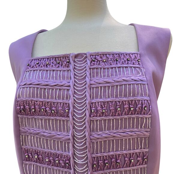 Louise Ricci Top Blouse Sz 18 Purple Beaded square Neckline Rhinestone Y2K Glam - Picture 4 of 16